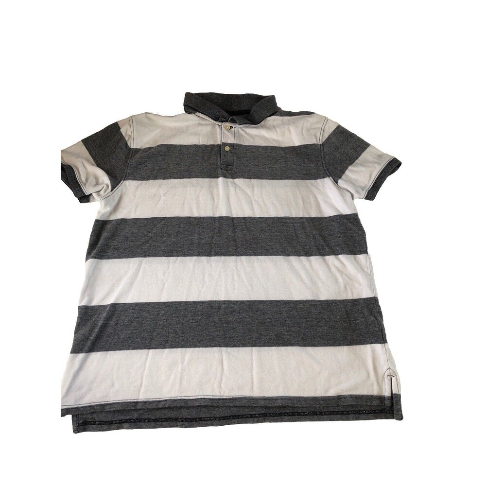 St. John’s Bay Mens Legacy Polo Gray White Striped Size XL